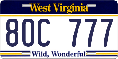WV license plate 8OC777