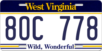 WV license plate 8OC778