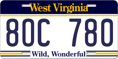 WV license plate 8OC780