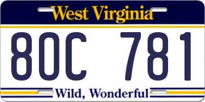 WV license plate 8OC781
