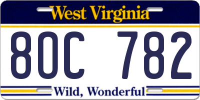 WV license plate 8OC782