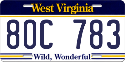 WV license plate 8OC783