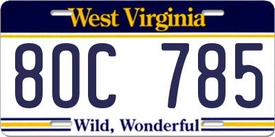 WV license plate 8OC785