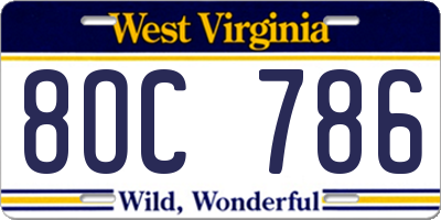 WV license plate 8OC786