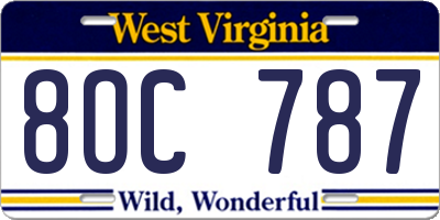 WV license plate 8OC787