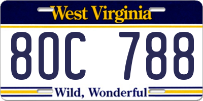 WV license plate 8OC788