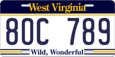 WV license plate 8OC789