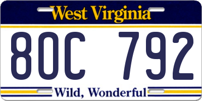 WV license plate 8OC792