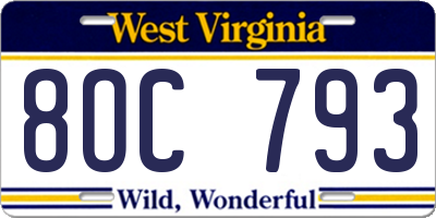 WV license plate 8OC793