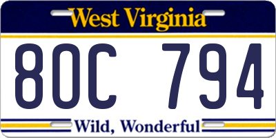 WV license plate 8OC794