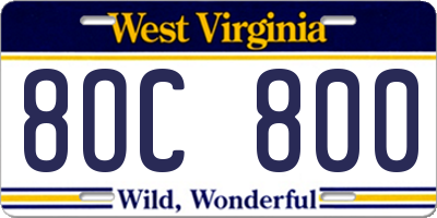 WV license plate 8OC800