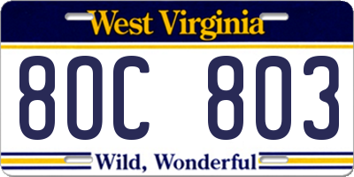 WV license plate 8OC803