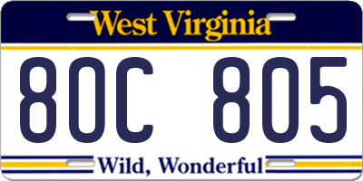 WV license plate 8OC805