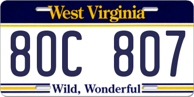 WV license plate 8OC807