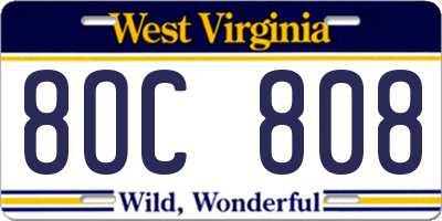 WV license plate 8OC808