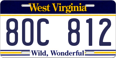 WV license plate 8OC812