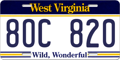 WV license plate 8OC820