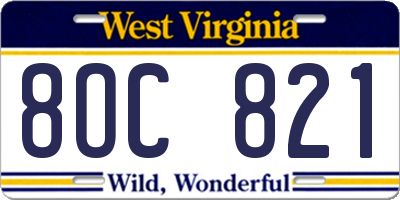WV license plate 8OC821
