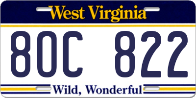 WV license plate 8OC822