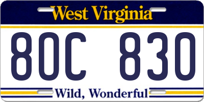 WV license plate 8OC830