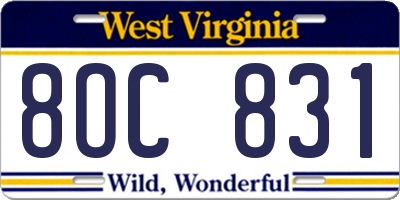 WV license plate 8OC831