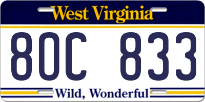 WV license plate 8OC833