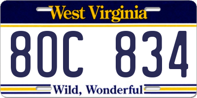 WV license plate 8OC834