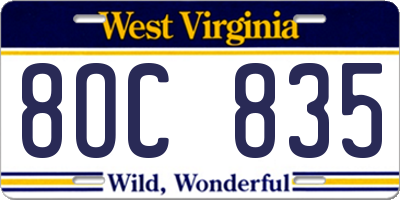 WV license plate 8OC835
