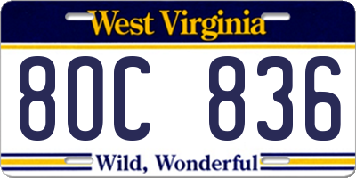 WV license plate 8OC836