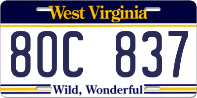 WV license plate 8OC837