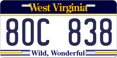 WV license plate 8OC838