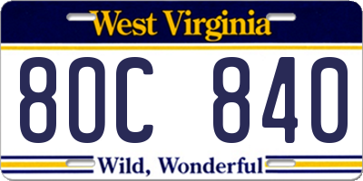 WV license plate 8OC840
