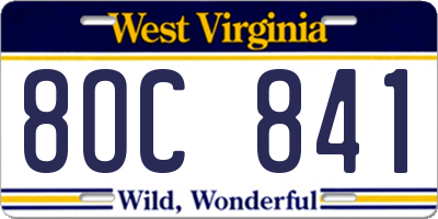 WV license plate 8OC841