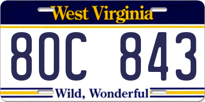 WV license plate 8OC843