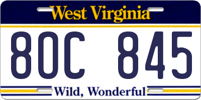WV license plate 8OC845