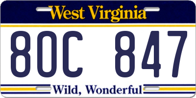 WV license plate 8OC847