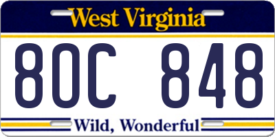 WV license plate 8OC848