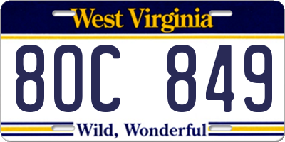 WV license plate 8OC849