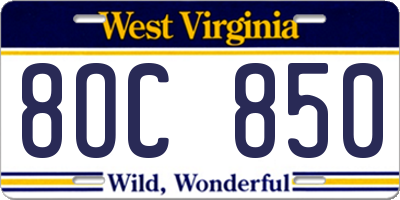 WV license plate 8OC850