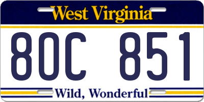WV license plate 8OC851