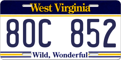 WV license plate 8OC852
