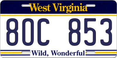WV license plate 8OC853