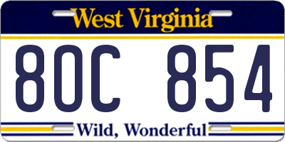 WV license plate 8OC854