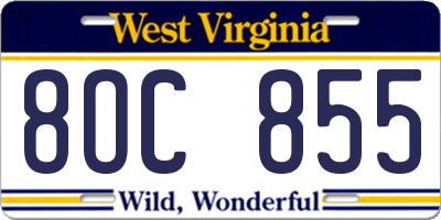 WV license plate 8OC855