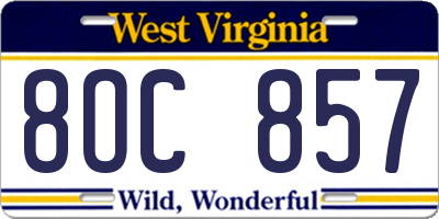 WV license plate 8OC857
