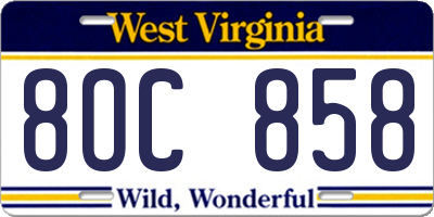 WV license plate 8OC858