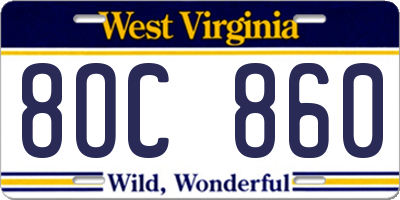 WV license plate 8OC860