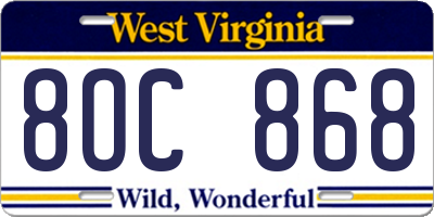 WV license plate 8OC868