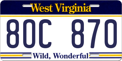 WV license plate 8OC870