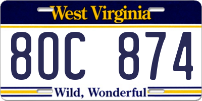 WV license plate 8OC874